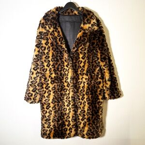 O Diva - Leopard Print Faux Fur Plush Coat – Oversized XL
